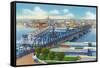 Davenport, Iowa, Aerial View of Bridge and Roller Dam between City and Rock Island, IL-Lantern Press-Framed Stretched Canvas