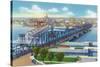 Davenport, Iowa, Aerial View of Bridge and Roller Dam between City and Rock Island, IL-Lantern Press-Stretched Canvas