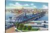 Davenport, Iowa, Aerial View of Bridge and Roller Dam between City and Rock Island, IL-Lantern Press-Stretched Canvas