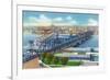 Davenport, Iowa, Aerial View of Bridge and Roller Dam between City and Rock Island, IL-Lantern Press-Framed Premium Giclee Print