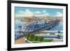 Davenport, Iowa, Aerial View of Bridge and Roller Dam between City and Rock Island, IL-Lantern Press-Framed Premium Giclee Print