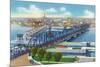 Davenport, Iowa, Aerial View of Bridge and Roller Dam between City and Rock Island, IL-Lantern Press-Mounted Premium Giclee Print