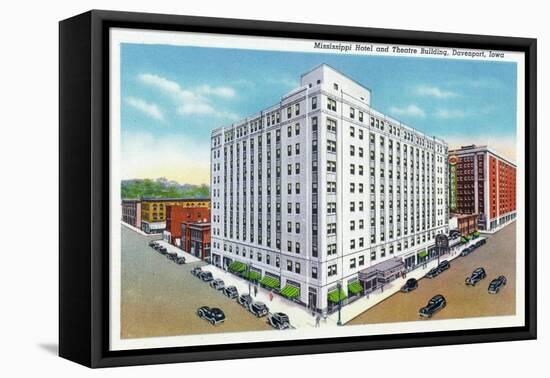 Davenport, Iowa, Exterior View of the Mississippi Hotel and Theatre Building-Lantern Press-Framed Stretched Canvas