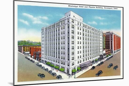 Davenport, Iowa, Exterior View of the Mississippi Hotel and Theatre Building-Lantern Press-Mounted Art Print