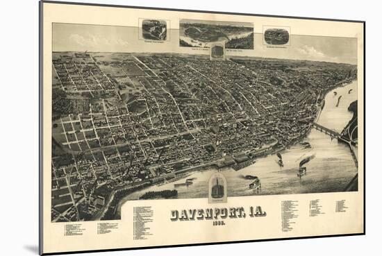 Davenport, Iowa - Panoramic Map-Lantern Press-Mounted Art Print