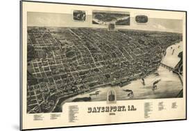 Davenport, Iowa - Panoramic Map-Lantern Press-Mounted Art Print