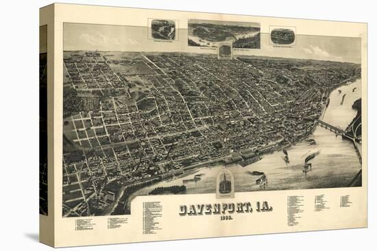 Davenport, Iowa - Panoramic Map-Lantern Press-Stretched Canvas