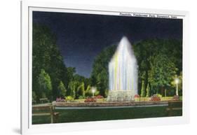 Davenport, Iowa, Vanderveer Park View of the Fountain at Night-Lantern Press-Framed Art Print