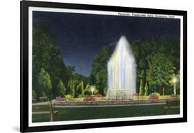 Davenport, Iowa, Vanderveer Park View of the Fountain at Night-Lantern Press-Framed Art Print