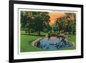 Davenport, Iowa, Vanderveer Park View of the Lagoon-Lantern Press-Framed Premium Giclee Print