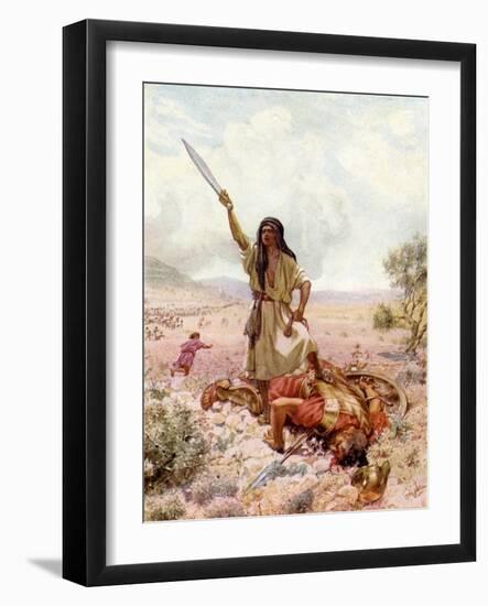 David about to cut off Goliath 's head - Bible-William Brassey Hole-Framed Giclee Print