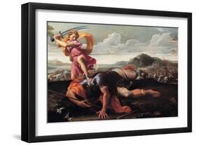 David and Goliath, 1650-1660-Guillaume Courtois-Framed Giclee Print