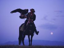 Kalanash Sarsembek with Eagle, a Hunter's Moonrise Over Steppe, Kazakhstan, Central Asia-David Beatty-Photographic Print