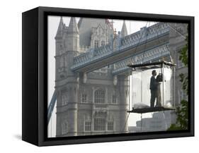 David Blaine, the American Illusionist and Street Magician in Front of Tower Bridge in London-null-Framed Stretched Canvas