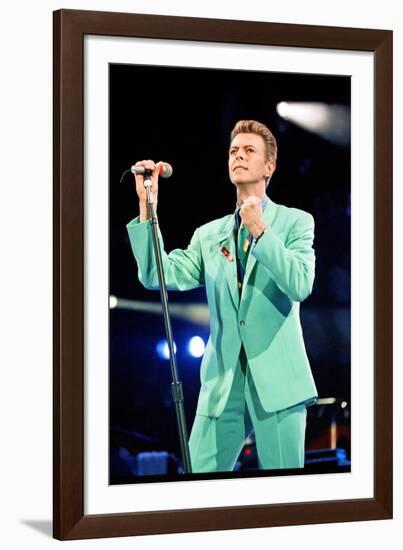 David Bowie at Freddie Mercury Tribute Concert for AIDS Awareness, Wembley Stadium, April 1992-null-Framed Photographic Print