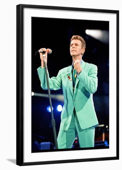 David Bowie at Freddie Mercury Tribute Concert for AIDS Awareness, Wembley Stadium, April 1992-null-Framed Photographic Print