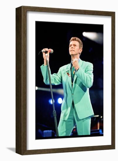 David Bowie at Freddie Mercury Tribute Concert for AIDS Awareness, Wembley Stadium, April 1992-null-Framed Premium Photographic Print