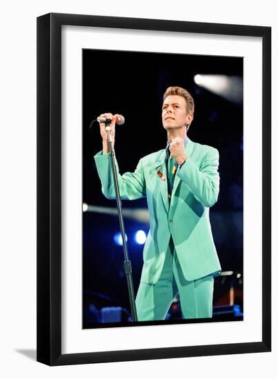 David Bowie at Freddie Mercury Tribute Concert for AIDS Awareness, Wembley Stadium, April 1992-null-Framed Premium Photographic Print