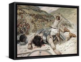 David Cuts off the Head of Goliath-James Tissot-Framed Stretched Canvas