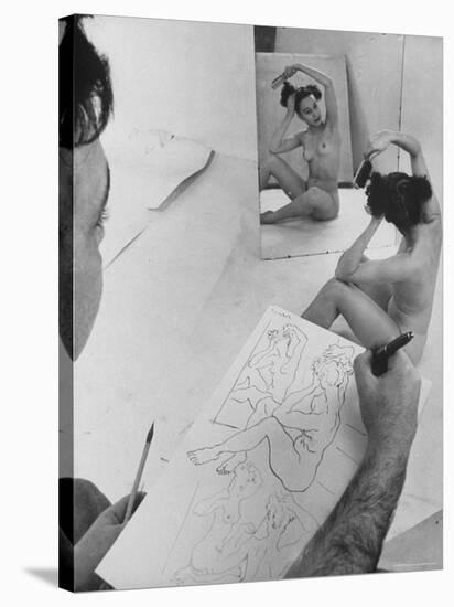 David Fredenthal Drawing Nude Model-Gjon Mili-Stretched Canvas