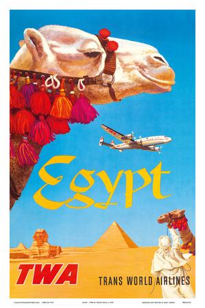 Cairo Fly TWA Egypt Airline Vintage Egyptian Travel Advertisement Art Poster 