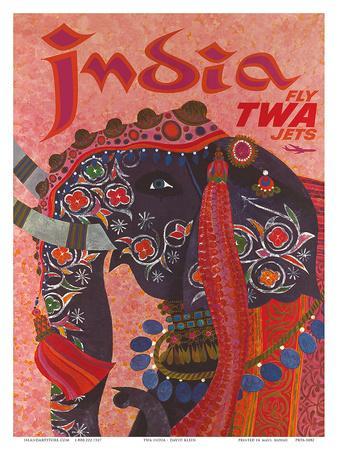 Agra India Airplane Elephant Vintage Travel Art Advertisement Poster