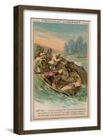 David Livingstone's Boat Being Attacked by a Hippopotamus on the Orange River, Africa, 1867-1873-null-Framed Giclee Print