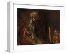 David Playing on the Harp Before Saul, 1658-59-Rembrandt van Rijn-Framed Giclee Print