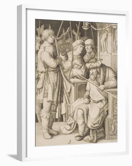 David Playing the Harp before Saul, C.1508-Lucas van Leyden-Framed Giclee Print