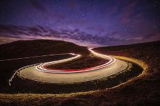 Traffic trails on a road next to the Irati forest, Navarre, Spain, Europe-David Rocaberti-Photographic Print
