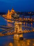 View of the Chain bridge over the River Danube, UNESCO World Heritage Site, with the Parliament in-David Rocaberti-Photographic Print