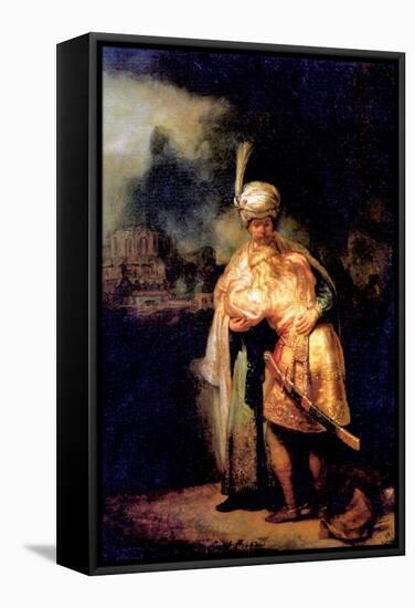 David's Farewell with Jonathan-Rembrandt van Rijn-Framed Stretched Canvas