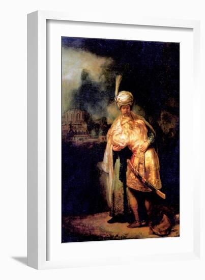 David's Farewell with Jonathan-Rembrandt van Rijn-Framed Art Print