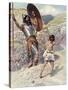 David slings the stone by J James Tissot - Bible-James Jacques Joseph Tissot-Stretched Canvas