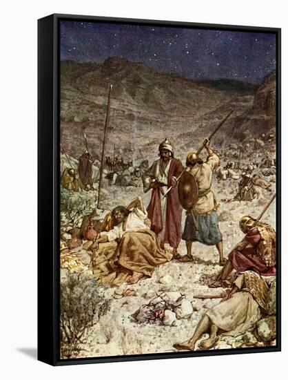 David spares the life of Saul - Bible-William Brassey Hole-Framed Stretched Canvas