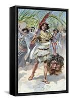 David takes head of Goliath to Jerusalem - Bible-James Jacques Joseph Tissot-Framed Stretched Canvas