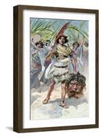 David takes head of Goliath to Jerusalem - Bible-James Jacques Joseph Tissot-Framed Giclee Print