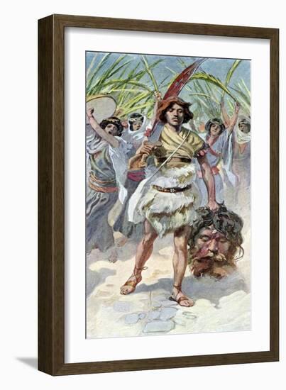 David takes head of Goliath to Jerusalem - Bible-James Jacques Joseph Tissot-Framed Giclee Print