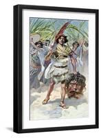 David takes head of Goliath to Jerusalem - Bible-James Jacques Joseph Tissot-Framed Giclee Print
