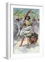 David takes head of Goliath to Jerusalem - Bible-James Jacques Joseph Tissot-Framed Giclee Print