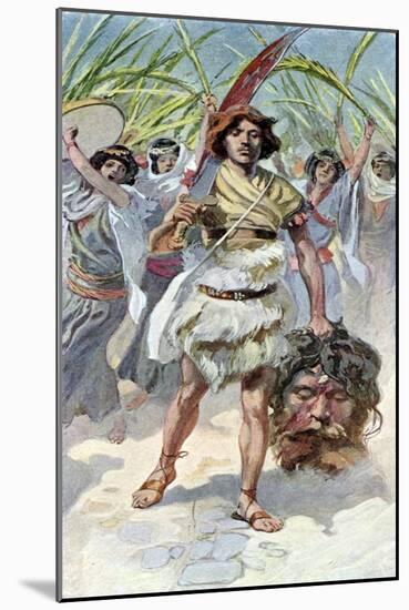 David takes head of Goliath to Jerusalem - Bible-James Jacques Joseph Tissot-Mounted Giclee Print