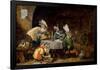 David Teniers / 'A Tavern Interior with Monkeys Drinking and Smoking', 17th century, Flemish Sch...-DAVID TENIERS THE YOUNGER-Framed Poster
