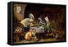 David Teniers / 'A Tavern Interior with Monkeys Drinking and Smoking', 17th century, Flemish Sch...-DAVID TENIERS THE YOUNGER-Framed Stretched Canvas