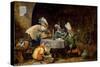 David Teniers / 'A Tavern Interior with Monkeys Drinking and Smoking', 17th century, Flemish Sch...-DAVID TENIERS THE YOUNGER-Stretched Canvas
