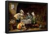 David Teniers / 'A Tavern Interior with Monkeys Drinking and Smoking', 17th century, Flemish Sch...-DAVID TENIERS THE YOUNGER-Framed Poster