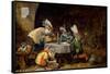 David Teniers / 'A Tavern Interior with Monkeys Drinking and Smoking', 17th century, Flemish Sch...-DAVID TENIERS THE YOUNGER-Framed Stretched Canvas