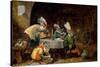 David Teniers / 'A Tavern Interior with Monkeys Drinking and Smoking', 17th century, Flemish Sch...-DAVID TENIERS THE YOUNGER-Stretched Canvas