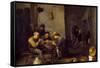 David Teniers / 'Smokers in a tavern', 1631-1640, Flemish School, Oil on panel, 52 cm x 65 cm, P...-DAVID TENIERS THE YOUNGER-Framed Stretched Canvas