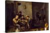 David Teniers / 'Smokers in a tavern', 1631-1640, Flemish School, Oil on panel, 52 cm x 65 cm, P...-DAVID TENIERS THE YOUNGER-Stretched Canvas
