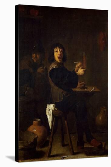 David Teniers / 'The Gleeful Soldier', 1631-1640, Flemish School, Oil on panel, 47 cm x 36 cm, P...-DAVID TENIERS THE YOUNGER-Stretched Canvas